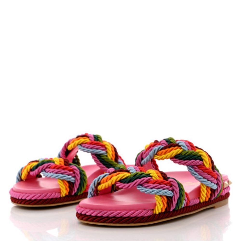 Valentino Garavani Pink and Multicolor Braided Sandals